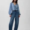 Denim-top med puffermmer