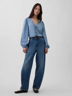 Denim-top med puffermmer