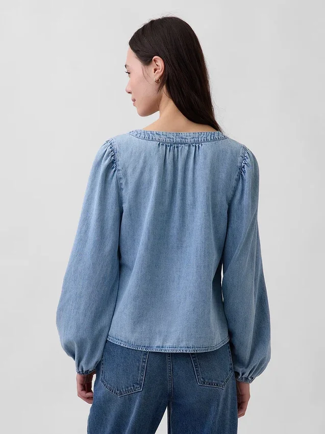 Denim-top med puffermmer