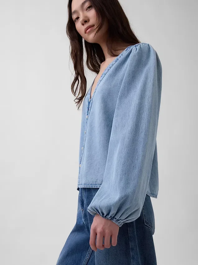 Denim-top med puffermmer