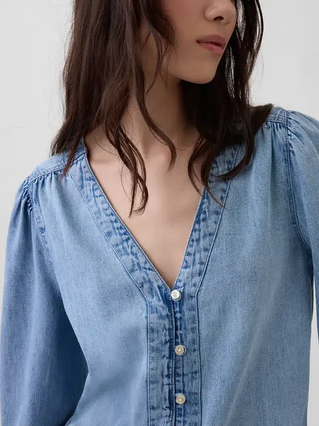 Denim-top med puffermmer