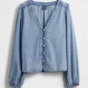 Denim-top med puffermmer