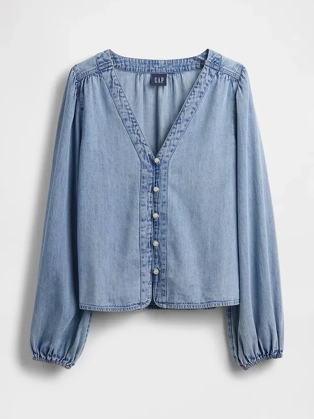 Denim-top med puffermmer