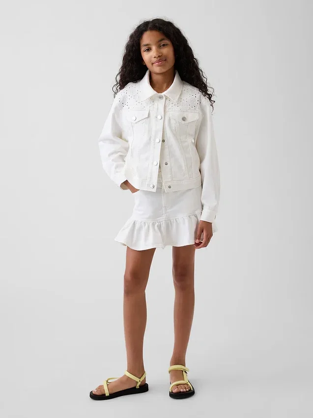 Denimjakke med hullmønster for barn