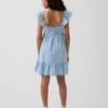 Denimkjole med flutter-ermer og sweetheart-utringning