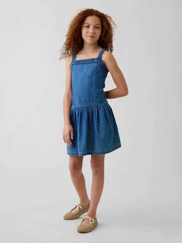Denimkjole med lav midje for barn