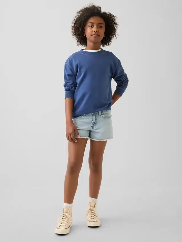 Denimshorts med lav midje og vid benbredde for barn