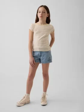 Denimshorts med lav midje og vid benbredde for barn