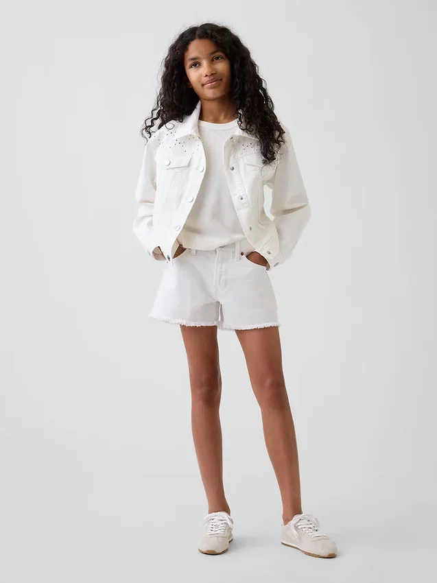 Denimshorts med lav midje og vid benbredde for barn