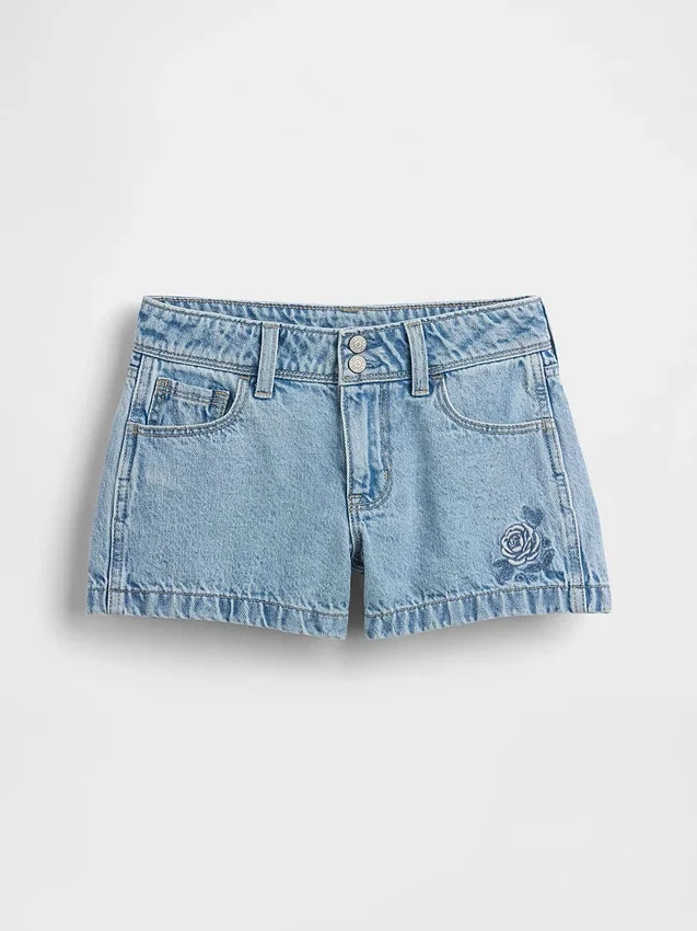 Denimshorts med lav midje og vid benbredde for barn