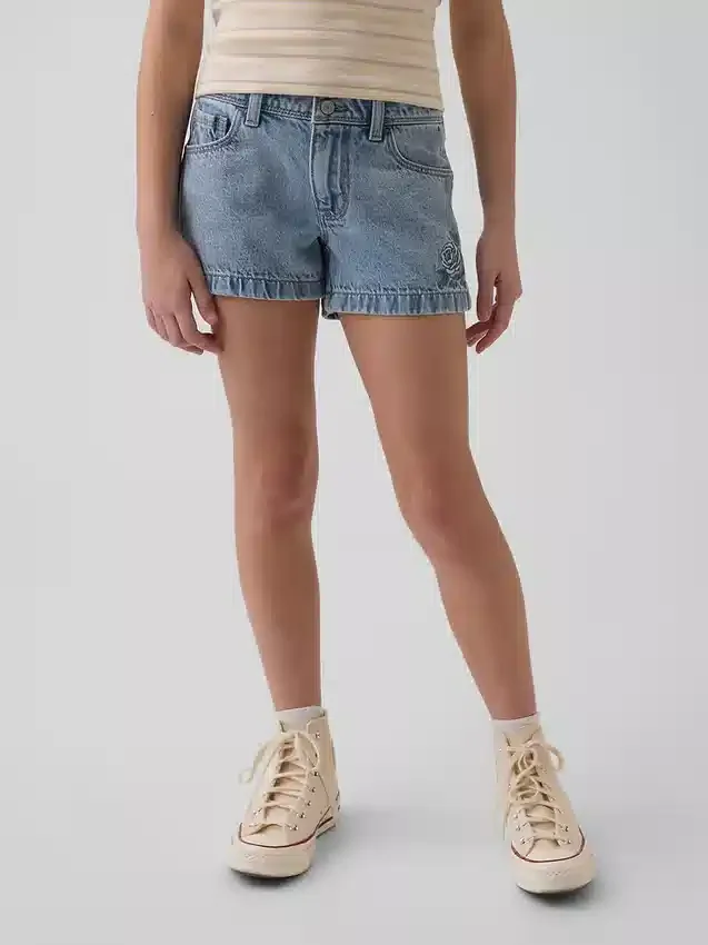 Denimshorts med lav midje og vid benbredde for barn