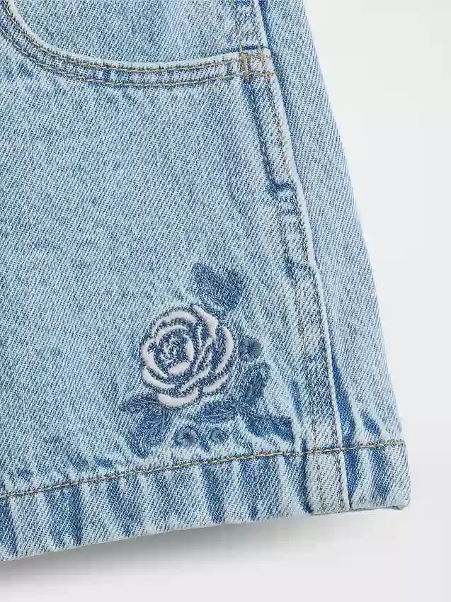 Denimshorts med lav midje og vid benbredde for barn