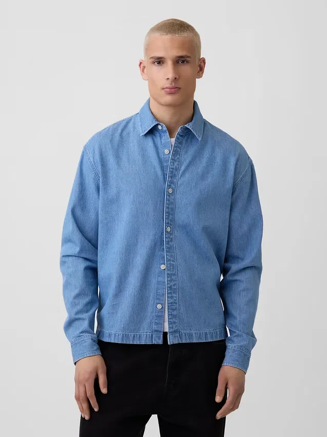 Denimskjorte med avslappet, rett kant