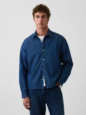 Denimskjorte med avslappet, rett kant
