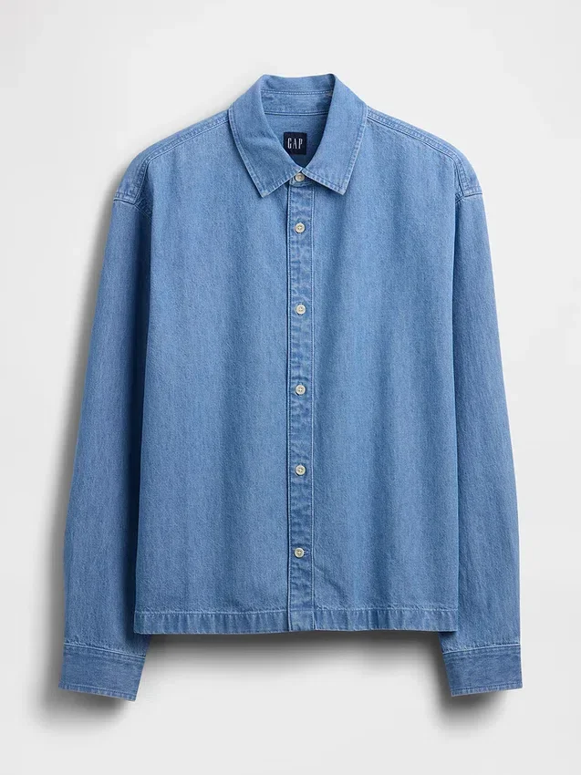 Denimskjorte med avslappet, rett kant