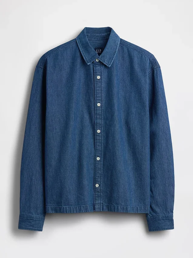 Denimskjorte med avslappet, rett kant
