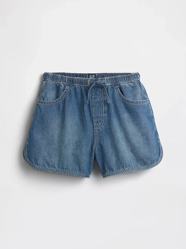 Dolphin-shorts i denim med høy midje for barn