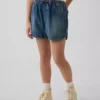 Dolphin-shorts i denim med høy midje for barn