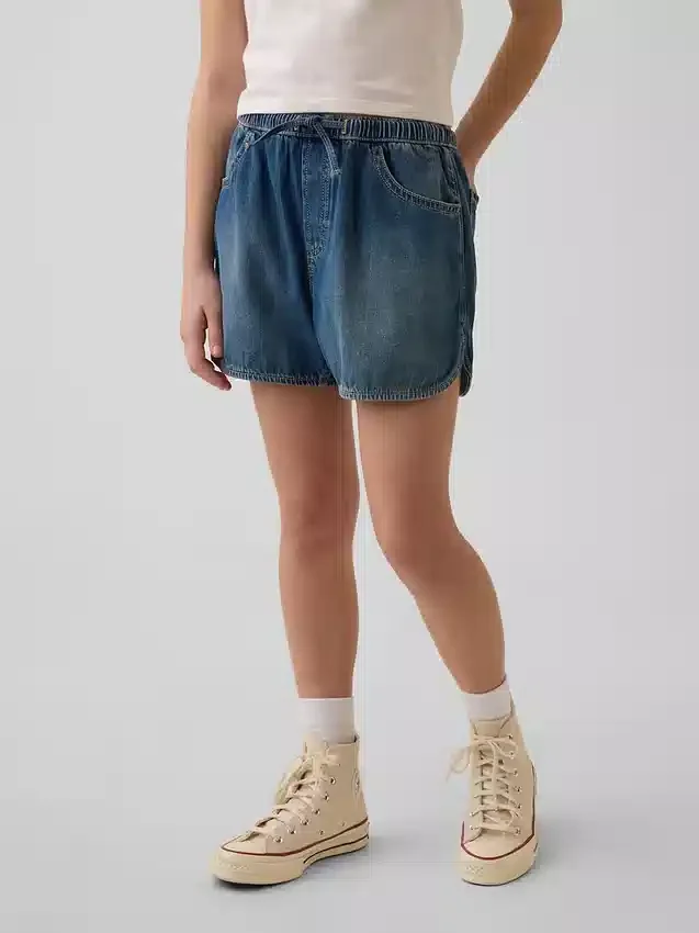 Dolphin-shorts i denim med høy midje for barn