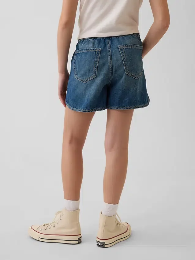 Dolphin-shorts i denim med høy midje for barn