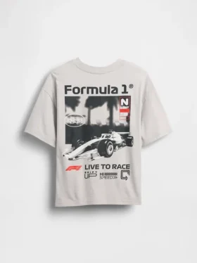 Formel 1-T-skjorte med grafikk i oversized-modell for barn