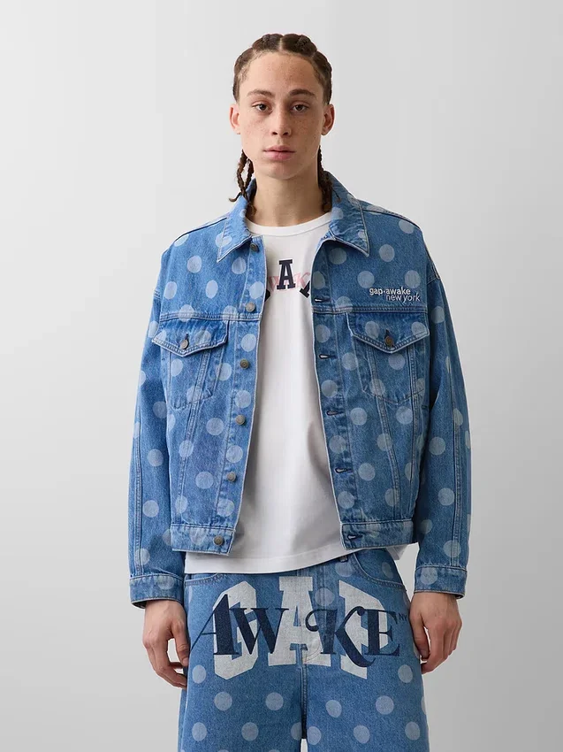 GAP × Awake NY Oversized prikkete ikon-jeansjakke