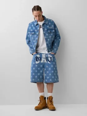 GAP × Awake NY Oversized prikkete ikon-jeansjakke
