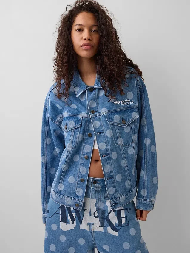 GAP × Awake NY Oversized prikkete ikon-jeansjakke