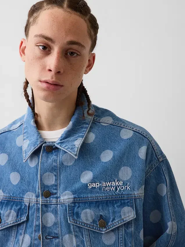 GAP × Awake NY Oversized prikkete ikon-jeansjakke