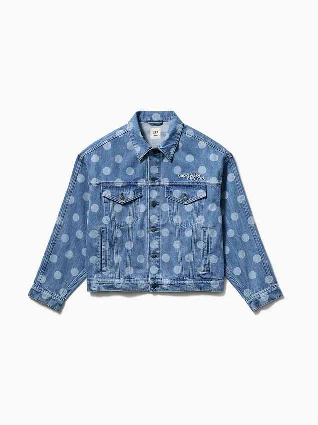 GAP × Awake NY Oversized prikkete ikon-jeansjakke