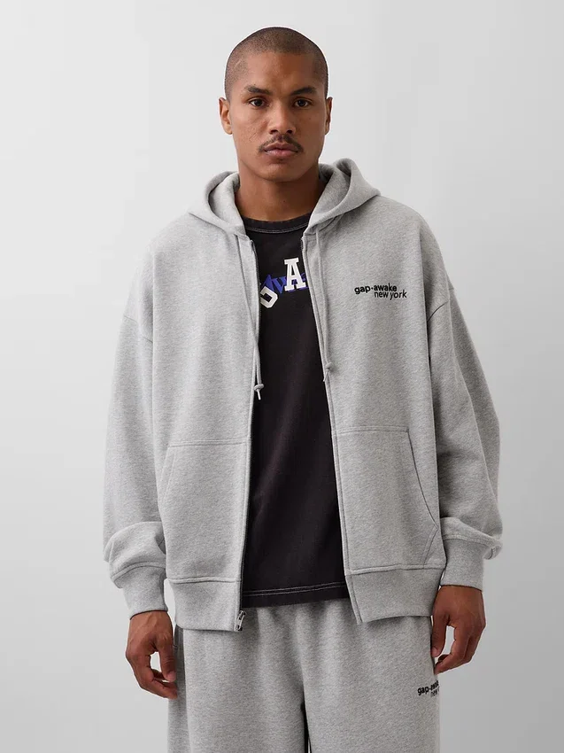 GAP × Awake NY tykk, oversized hettegenser med logo og glidelås