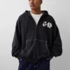 GAP × Awake NY tykk, oversized hettegenser med logo og glidelås