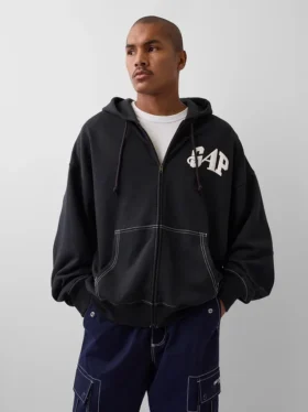 GAP × Awake NY tykk, oversized hettegenser med logo og glidelås