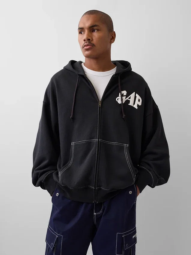GAP × Awake NY tykk, oversized hettegenser med logo og glidelås