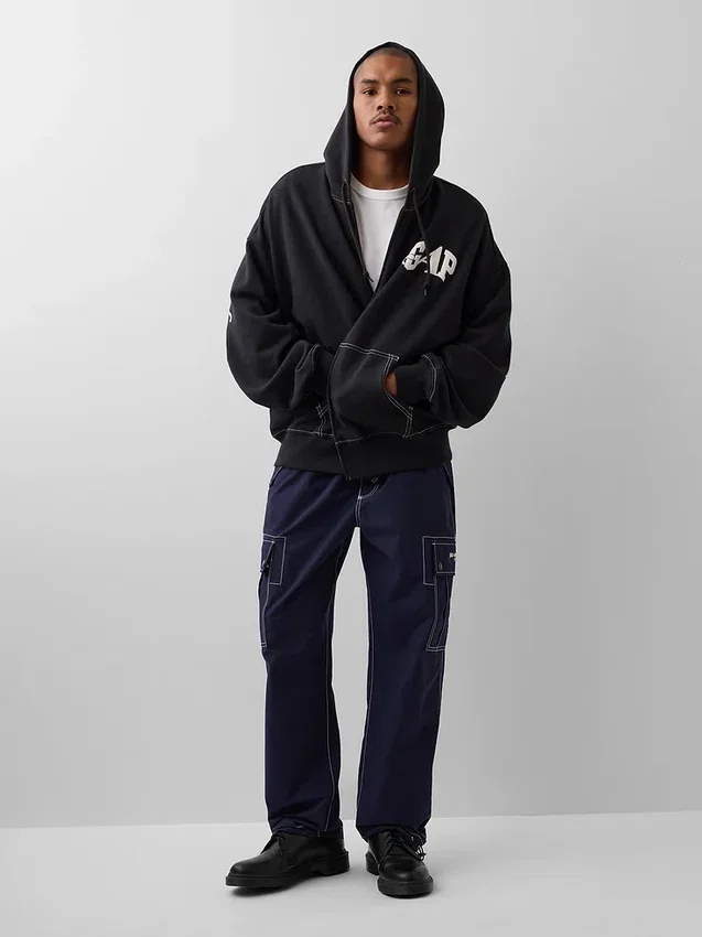GAP × Awake NY tykk, oversized hettegenser med logo og glidelås