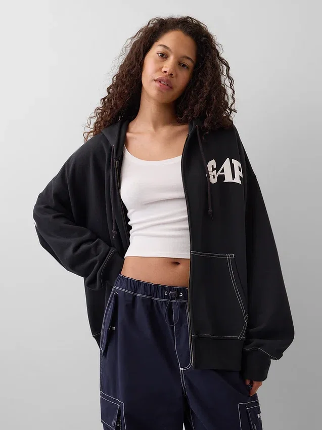 GAP × Awake NY tykk, oversized hettegenser med logo og glidelås