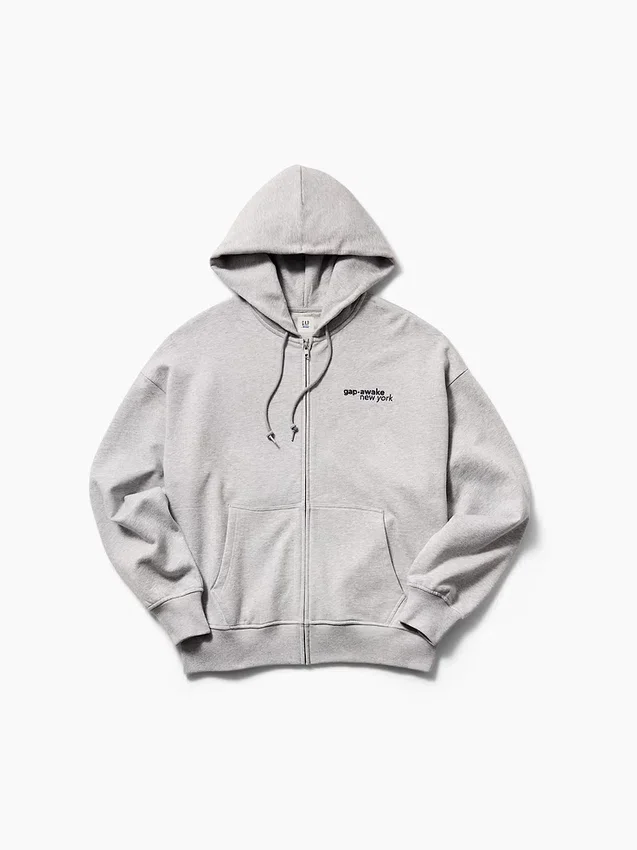 GAP × Awake NY tykk, oversized hettegenser med logo og glidelås