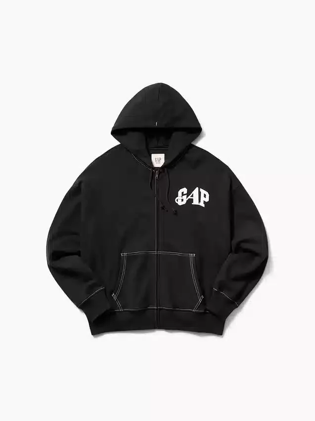 GAP × Awake NY tykk, oversized hettegenser med logo og glidelås