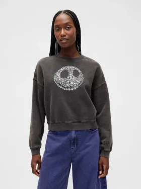 GAP × Disney Tim Burtons «The Nightmare Before Christmas» tykk sweatshirt med hodeskalle
