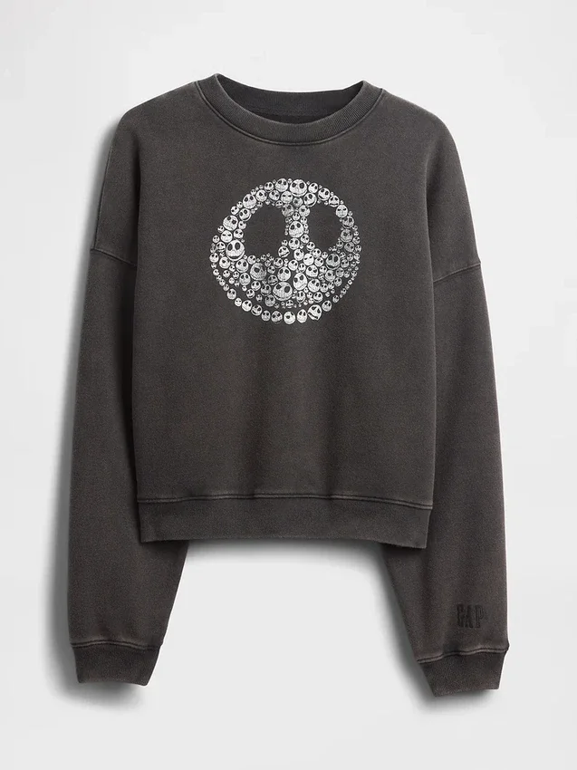 GAP × Disney Tim Burtons «The Nightmare Before Christmas» tykk sweatshirt med hodeskalle