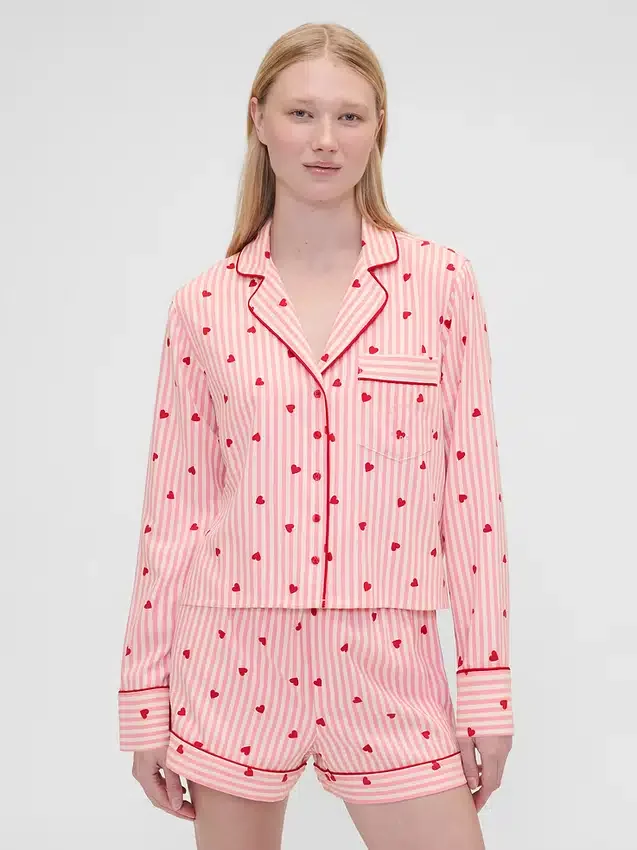 GAP × Summer Fridays avslappet pyjamaskjorte i flanell med hjerter