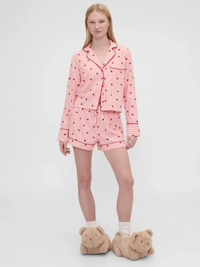 GAP × Summer Fridays avslappet pyjamaskjorte i flanell med hjerter