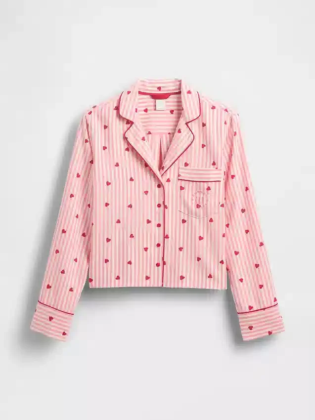 GAP × Summer Fridays avslappet pyjamaskjorte i flanell med hjerter