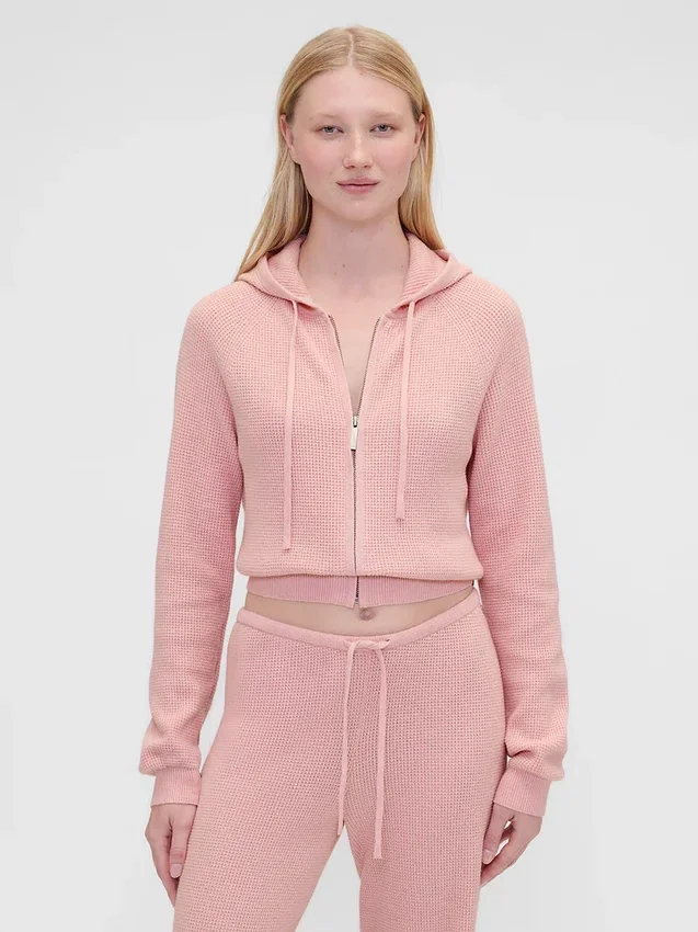 GAP × Summer Fridays CashSoft vaffelstrikket kort hettegenser