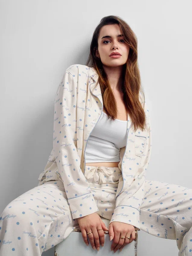 Gap × Summer Fridays Pyjamaskjorte i avslappet flanell med prikkemønster