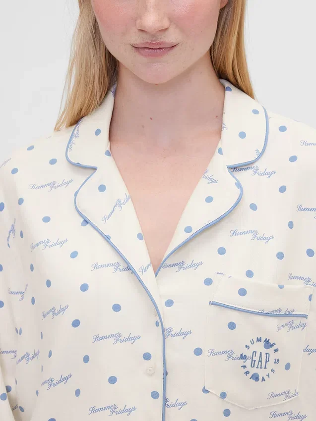 Gap × Summer Fridays Pyjamaskjorte i avslappet flanell med prikkemønster