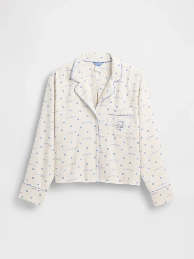 Gap × Summer Fridays Pyjamaskjorte i avslappet flanell med prikkemønster
