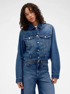 GAP × Victoria Beckham avslappet, kort denimjakke
