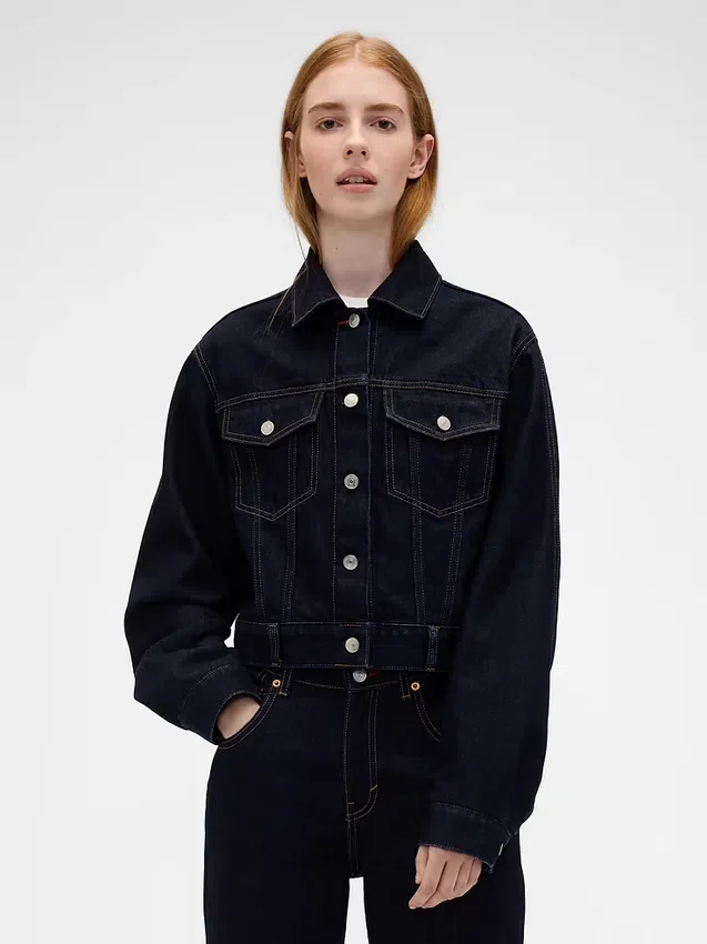 GAP × Victoria Beckham avslappet, kort denimjakke