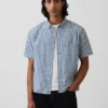Gingham-denimskjorte med avslappet passform og rett kant